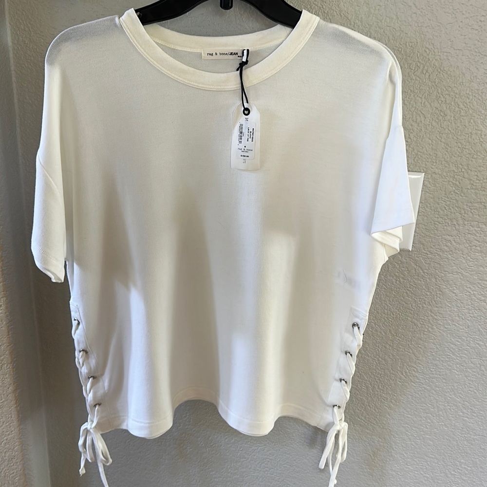Rag & bone white lace up tee size M